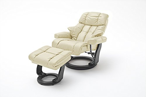 Robas Lund Relaxsessel Calgary XXL mit Hocker, bis 180 kg belastbar, Echtleder creme, Gestell Holz schwarz