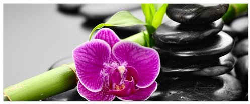 wandmotiv24 Leinwandbild Zen Basaltsteine und Orchidee 100x40cm (BxH) M0954