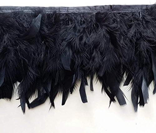 Sowder Truthahnfedern Fransenbesatz für Party Hochzeit Kleid Nähen Handwerk Kostüme Dekoration 2 Yards(schwarz)