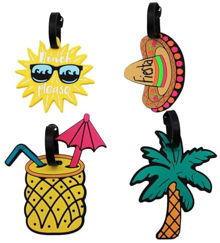 Mziart Lot de 4 étiquettes de bagage uniques pour l'été, la plage, les vacances, les voyages, valise, sac, identification de bagages.