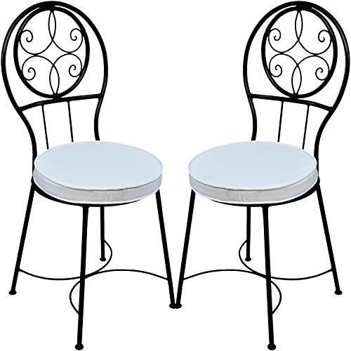 2er Set Mediterraner Stuhl Gartenstuhl aus Metall Schwarz Terrassa ø 40 cm | Balkonstuhl | Eisenstuhl als Bistrostuhl | Mediterrane Deko im Garten Terrasse oder Balkon