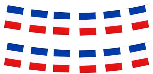 Drapeau de la France à cordes, bannière de drapeau français de couleur vive en polyester durable de 10 m pour l'école, le jardin, les festivals, l'intérieur et l'extérieur