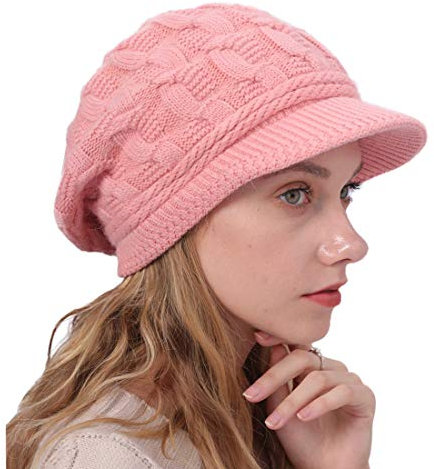 YONKOUNY Cappello Invernali da Donna Morbido Caldo Beanie Berretti con Visiera Cappello in Maglia di Lana Eleganti Baschi Cappello per Sci (IT, Testo, Taglia Unica, Rosa)