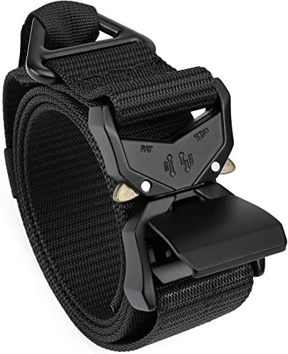 MOZETO Taktischer Gürtel, Neuestes Design im Jahr 2020, Heavy duty Militär Gürtel mit Schnellspanner Metallschnalle für Outdoor, 2XL155cm/Taillenumfang 127-137cm, Schwarz