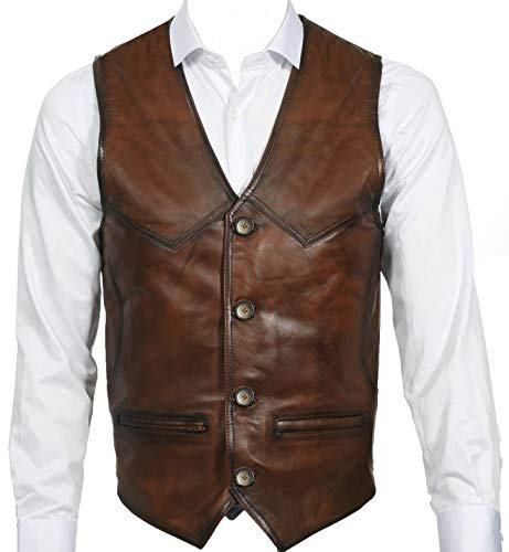 Weste aus 100% Lammleder, braune Lederweste, weiche Schaffellweste, braun, XL