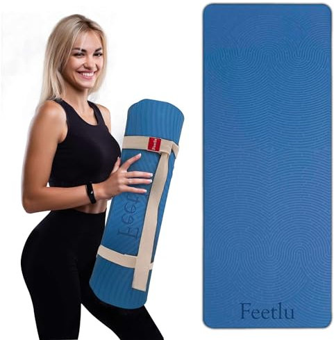 Feetlu Extra dicke 12 mm Gymnastikmatte, 188 cm x 66 cm, rutschfest, mit