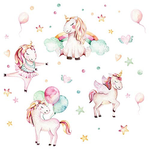Little Deco Wandtattoo Einhörner & Herzen Sterne Ballons I Wandbild 101 x 63 cm (BxH) I Kinderzimmer Mädchen Babyzimmer Aufkleber Wandaufkleber Wandsticker DL541