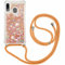 FMPCUON Coque Samsung Galaxy A20 /A30 Glitter Liquide Collier pour Téléphone Portable avec Cordon - Lanyard Paillettes Flowing Sand Silicone Gel TPU Housse avec Smartphone Collier Étui, Or