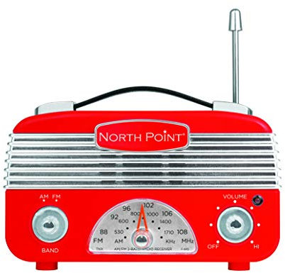 Northpoint AM/FM Portable Vintage Radio with Best Reception, Circa 1960's Design, 3 AA Battery Operated Radio, Tuning, Volume and On/Off Knob, Red and Silver