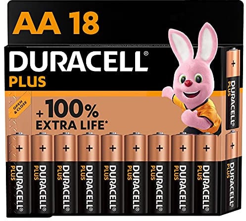 DURACELL Plus AA Batteries (18 Pack) – Alkaline Batteries 1.5V – Up to 150% Extra Life with POWER BOOST Actives– Reliability For Everyday Devices – 0% Plastic Packaging – 10-Year Storage - LR6 MN1500