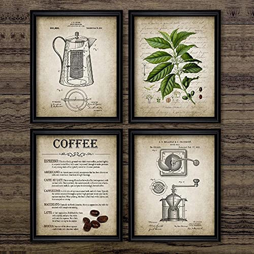 Coffee Making Vintage Poster Print Coffee Percolator and Coffee Bean Wall Art Canvas Painting Types Of Coffee Picture Home Decor Unframed-30X40cmx4