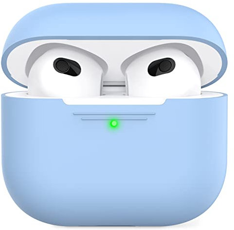 AHASTYLE Case per Airpods 3 Case Cover, Custodia Protettiva in Silicone [LED Anteriore Visibile][Supporto Ricarica Wireless] Compatìbile con Apple Airpods 3 2021 (Senza Moschettone, Azzurro)