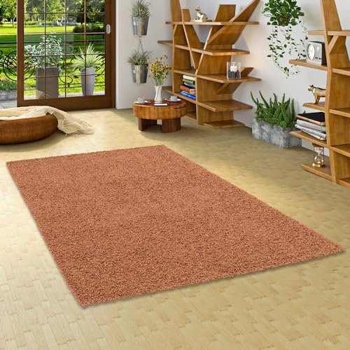 Moderner Wohnzimmer Hochflor Langflor Shaggy Teppich Fluffy Terrakotta