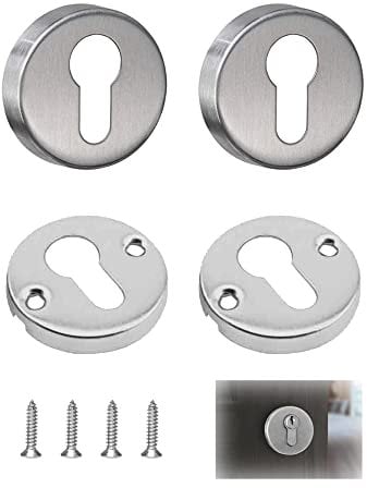 OHYER 2 Set Schlüsselrosette Schlüsselloch Abdeckung Keyhole Cover Rosette Edelstahl mit 4 SchraubenTürschloss Striker Cover für Zimmertüren Silber (2 Obere Abdeckungen + 2 Untere Abdeckungen)