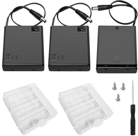 3 Stücke 4x1.5V AA Batteriehalter mit Schalter und Abdeckung, KUOQIY 6V Kunststoff Batteriehalter Gehäuse mit 2.1 x 5.5 mm DC-Stecker und EIN/AUS Schalter, mit Batteriebox aus Kunststoff