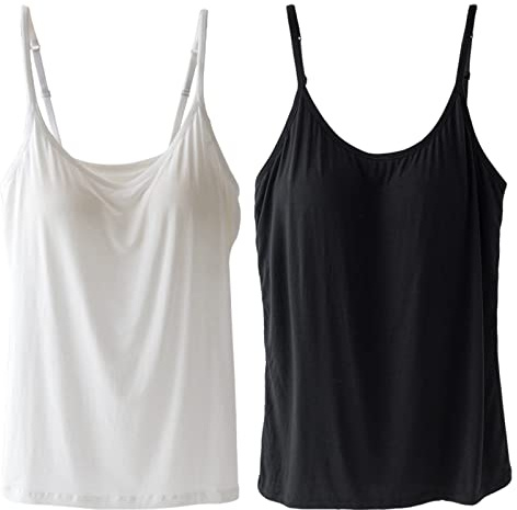 JK Home Lot de 2 Camisole Femme Soutien-Gorge Intégré Noir/Blanc 74cm