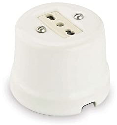 Amarcords - Toma de corriente en by-pass de porcelana 10/16 amperios. Enchufe bivalente vintage en cerámica de color BLANCO