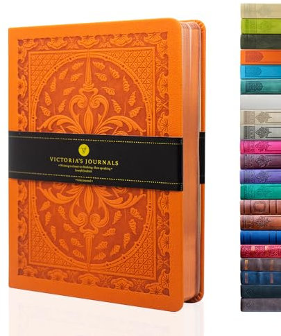 Victoria's Journals Tagebuch, Kunstleder, Vintage, Hardcover, liniertes Notizbuch, altmodisches Reisetagebuch, A5, Größe 14,5 x 20,5 cm, Orange