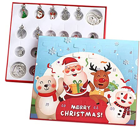 TianWlio Adventskalender 2022 Weihnachtskalender Kinder Charm DIY Schmuck Spielzeug Creative SurpriseBox 24 blind Set DIY Countdown Tage Verzierung Adventskalender #4 (Sliver, One Size)