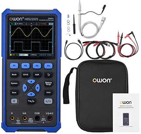 OWON HDS2202S 2-Kanal-Handoszilloskop 200 MHz Bandbreite 20000 Counts Multimeter OSC + DMM + Wellenformgenerator