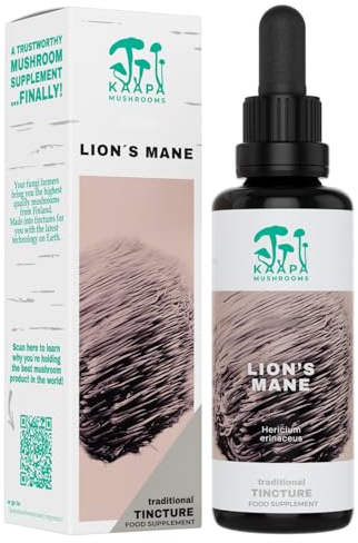 KAAPA MUSHROOMS Lion's Mane Mushroom Tincture, 3rd Party Tested, 50ml | Hericium erinaceus: 100% fruiting body, potent ultrasonic extraction, never mycelium or grain, grown in Finland, vegan