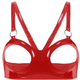Kaerm Women Patent Leather Punk Body Chest Harness Bra Hollow Out Cage Bra Harness Festival Rave Costume