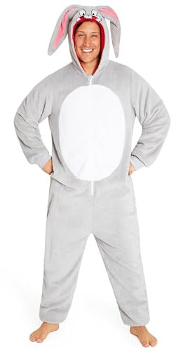 LOONEY TUNES Pigiama Intero Uomo - Caldo Pigiamone in Pile con Cappuccio M-2XL Bugs Bunny Taz - Pigiami Invernali Interi (Bugs Bunny, S)