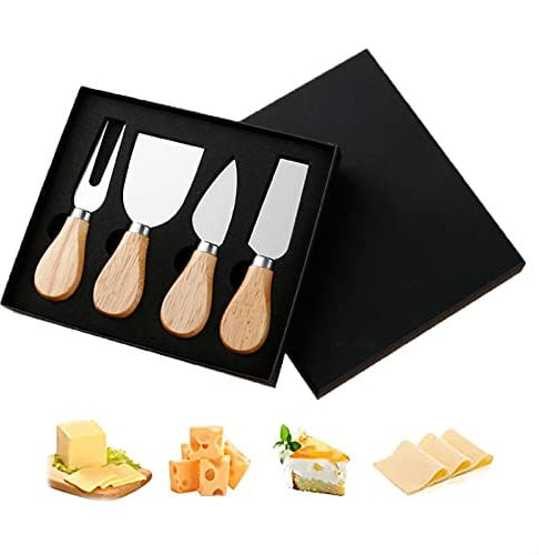 Daymi Premium 4 Teiliges Käsemesser Set,Edelstahl-Küchenkäse-Werkzeuge Mini-Käsemesser mit Holzgriff(zum Verschenken bereit),für Kuchen-Dessert-Käsesalat