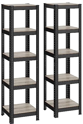 SONGMICS Standregal, 2er Set, Bücherregal, Lagerregal, 5 Ablagen, verstellbar, 37 x 37 x 150 cm, jeweils bis 400 kg belastbar, für Küche, Wohnzimmer, Greige-schwarz GLR037B12