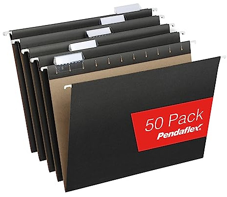 Pendaflex Hängeregistratur-Ordner in Briefgröße – 50 Stück schwarze Aktenordner – 1/5 Schnittreiter – verstellbare Tabs – Großpackungen für Aktenschrank mit Tabs – Manila-Aktenordner 8,5 x 11