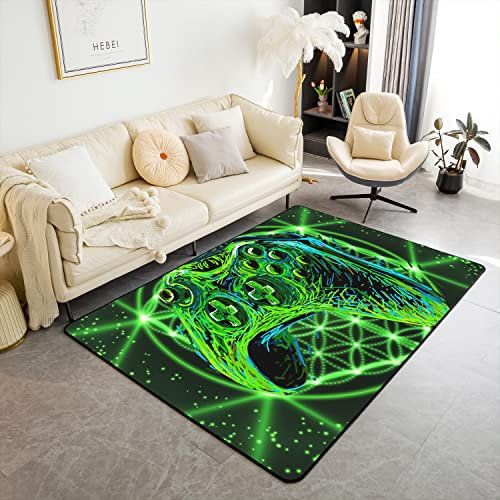 Gamer Wohnzimmerteppich 100x150cm Grün Abstrakt Gaming Gamepad Wohnzimmer Teppiche für Schlafzimmer Home Dekorative Moderne Spielkonsole Controller Teppich Ultra Weiche rutschfeste Innenbodenmatte