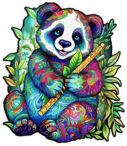 Holzpuzzle Erwachsene, KAAYEE Puzzle Holz, Wooden Puzzle Unregelmäßige Einzigartige Form Puzzleteile, Holz Puzzle Mit Geschenkbox Aus Holz (Panda, L)