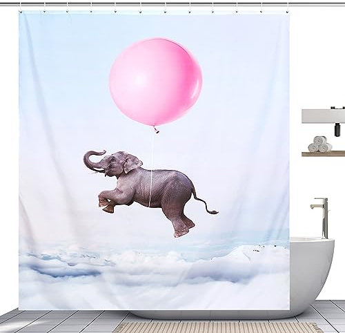 Jevina 200x180cm und Ballon Duschvorhang Schimmelresistent Wasserdicht Wasserfester Duschvorhang mit 12 Duschvorhangringen