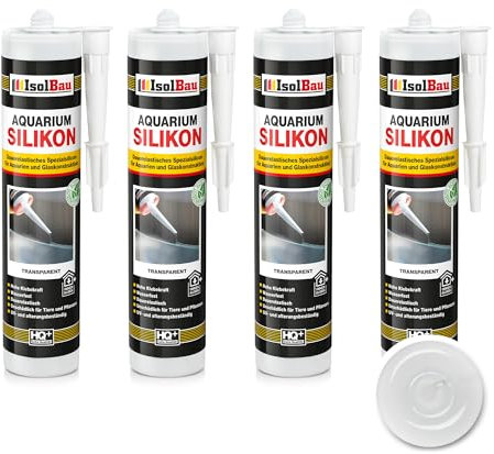 Isolbau Lot de 4 cartouches de silicone pour aquarium - 300 ml - Transparent - Élasticité permanente - Pour aquarium et construction en verre - Pour intérieur et extérieur