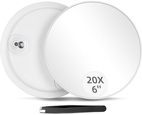 JADAZROR 20-facher Vergrößerungsspiegel mit 3 Saugnäpfen – 15cm großer Schminkspiegel mit 20-facher Vergrößerung, Vergrößerungs-Schminkspiegel und Pinzetten-Set, tragbarer Vergrößerungsspiegel