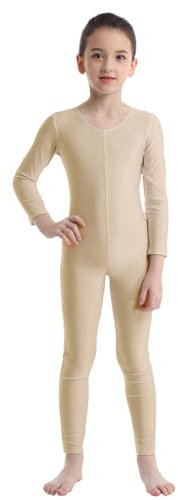 FEESHOW Kinder Mädchen Ballettanzug Tanz Trikot Gymnastik Ganzkörperanzug Bodysuit Einteiliger Overall Jumpsuit für Sport Training Übungen Auftritt Nude 158-164