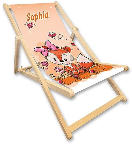 Unikatolo Kinder-Liegestuhl mit Name, Strandstuhl, Geschenkidee Geburtstag Kindergarten Kinderzimmerdeko (Fuchs Orange)