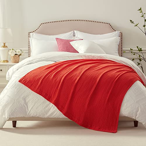 EMME Baumwolldecke 100% Musselin Decke Erwachsene 228 x 228 cm, Sofadecken Atmungsaktive Weiche Groß Decke Alle Jahreszeiten Vorgewaschen Couch Decken Baumwolle Tagesdecke,Rost