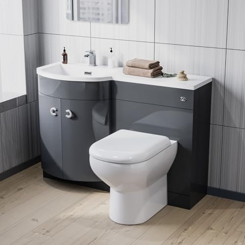 Nes Home Dene 1100mm Left Hand Basin Combination Vanity Unit, WC unit, Back To Wall Toilet Grey