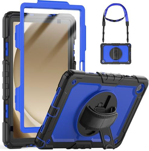 SEYMCY Case for Samsung Galaxy Tab A9+/ A9 Plus 11 Inch 2023, Full Body Shockproof with Screen Protector, 360° Rotating Hand Strap & Stand, Shoulder Strap for Samsung A9 Plus Tablet Case, Blue