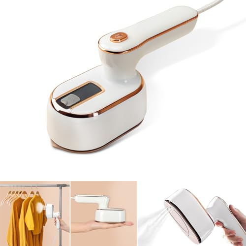 AWESQCQ Micro Steam Iron for Clothes, Portable Handheld Travel Garment Steamers with Dry & Wet Ironing, 1000W 20S Fast Heat Up Steaming, Rotating Foldable Mini Garment Steamer Machine (1PCS, White)
