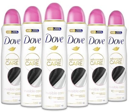 Dove Deodorante Spray Advanced Care Invisible Care, con Formula Idratante e Delicata sulla Pelle, Formula Anti-macchia, Pelle Asciutta Fino a 72 Ore, Deodorante Uomo e Donna, 6 Pezzi da 150ml