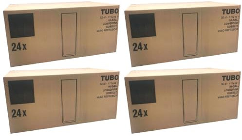 Tradineur - Pack de 4 Cajas de 24 Vasos Modelo Tubo - Capacidad: 320 ml - Fabricado en Vidrio Resistente - Apto para lavavajillas - Tamaño Aprox: Ø 6 x 16,5 cm - 96 Uds Totales