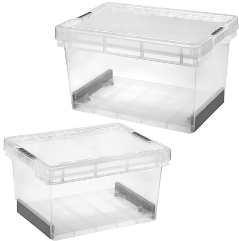 STORM TRADING GROUP Modular Strong Plastic Storage Container Boxes Clear Ultra Resistant With Secure Clip Lock Lids Stackable With Strong Reinforced Base (15 Litre With Lid)