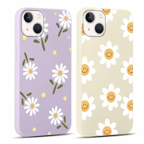 Yoedge 2 Stück HandyHülle für iPhone 13 Mini Hülle 5,4, Mädchen Schutzhülle Blumen Muster Aesthetic Design,Frauen Geschenk Weich TPU Silikon Stoßfest Cover Case für iPhone 13 Mini, Lila Blume
