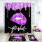Arttown Schwarze Badezimmer-Sets mit Duschvorhang und Teppichen und Zubehör, glitzernde Diamant-Duschvorhang-Sets, Lippen-Duschvorhänge für Badezimmer, Schwarz und Lila, Badezimmer-Dekor, 4 Stück