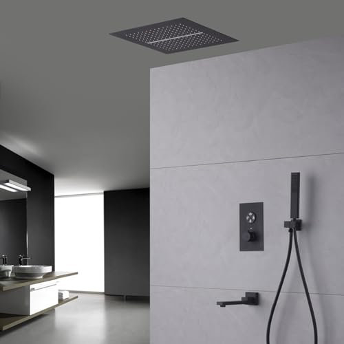 XJTNLB Robinet de Douche Thermostatique Encastrable Noir 16 in Colonne de Douche Cascade Pommeau de Douche Economie Deau,Trois Fonctions