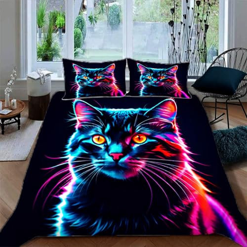 Ruiqieor Bettwäsche 200x200cm,Schillernde Zibetkatze Motiv Bettwäsche Set, Flauschig Weich Bettbezüge Set,1 Bettbezug und 2 Kissenbezug 80x80 cm,3D Druck Cat Tier Muster（#10）