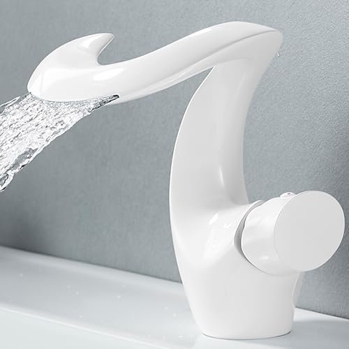 Wasserhahn Bad Wasserfall Weiß Waschtischarmatur Mischbatterie Waschbecken Armaturen Weiß Modern Armatur Badezimmer Elegante Armatur Waschbecken, Kaltes und Heißes Bad Wasserhan Messing