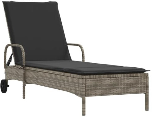 vidaXL Sonnenliege mit Rollen Auflage, Gartenliege Verstellbare Rückenlehne, Sonnenbett für Außenbereich, Relaxliege Gartenmöbel, Grau Poly Rattan